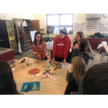John Michael Kohler Arts Center ExAir Artist Maggie Sasso facilitating art experiences for Oostburg High School students