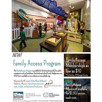 Kohler Foundation is happy to support Above & Beyond Children's Museum's Family Access Program, a membership program available for families that qualify for public assistance.  Learn more at www.abkids.org.