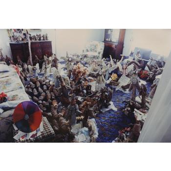 Living room with scenes from Christ's Nativity in the foreground. Photo courtesy of Roger Manley.