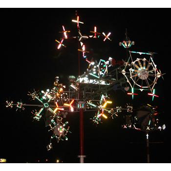 Vollis Simpson Whirligigs at night, photograph courtesy of Juan Logan