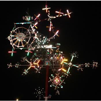 Vollis Simpson Whirligigs at Night, photograph courtesy of Juan Logan